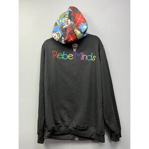 REBEL MINDS Sweatshirt Men's Size XXL Hoodie Full Zip Black Embroidered Pockets